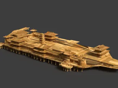 Chinese ancient palace house  Low-poly 3D model