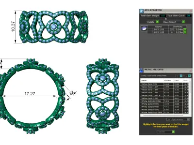 Openwork Flower Diamond Wide Band 3D print model