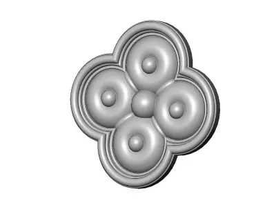 Carved beaded gothic clover rosette applique relief 3D print model