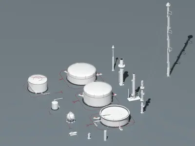 oil tanks and flare stacks  3D model