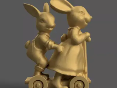 Cute Bunny Couple 3D Model STL File for Home Decoration 3D print model