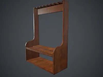 Wooden Weapon Rack 2 PBR Game Ready  Low-poly 3D model