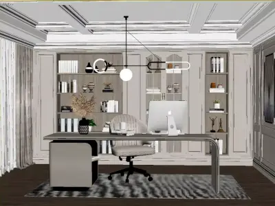 Modern Light Luxury Study Room 3D model