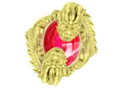 Luxury Double Dragon Oval Ruby Ring for Men 3873 3D print model