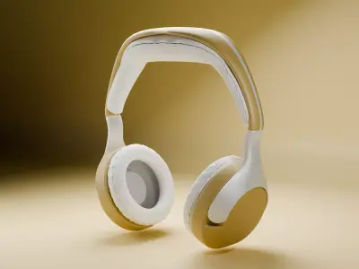 Stylish Over Ear Headphones  Gold and White 3D Model 3D model
