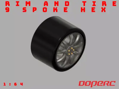 9 Spoke Hex - Rims and Tires for Hotwheels - 3D print - 164 3D print model