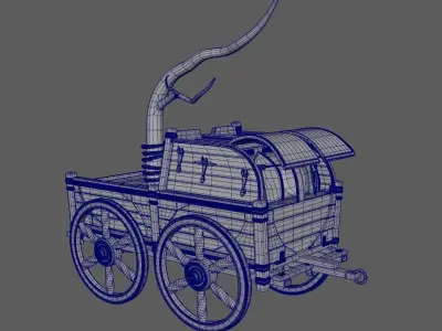 Caravan - 3 wooden wagon with tree 3D model