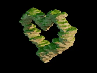 Fantasy heart terrain garden and lanscape WET effect included 3D model