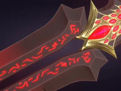 Fantasy Stylized Sword Game Ready Melee Weapon Gems Crystals Low-poly 3D model