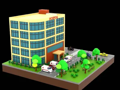 Cartoon Low Poly Hospital H9 Low-poly 3D model
