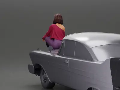 lowrider girl sitting on a car wearing boots and a stylish shirt 3D print model