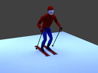 Skier spider man on skis Low-poly 3D model