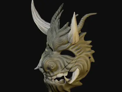 Oni Mask 2 Demon Horn Happy Face 3D print model