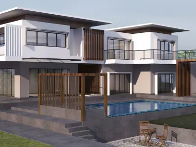 HQ Luxury Modern Pool Villa Design with Clubhouse style  3D model