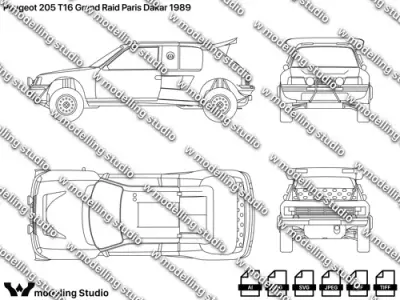 Peugeot 205 T16 Grand Raid Paris Dakar blueprint Texture