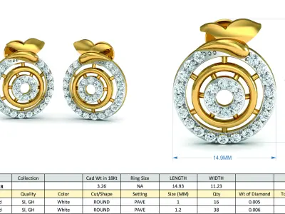 Solitaire Earrings 3DM STL OBJ FBX Render Details 3D print model