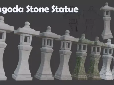 Pagoda Stone Statue Low-poly 3D model
