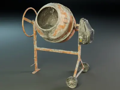 Worn-Out Portable Concrete Mixer PBR Low-poly 3D model