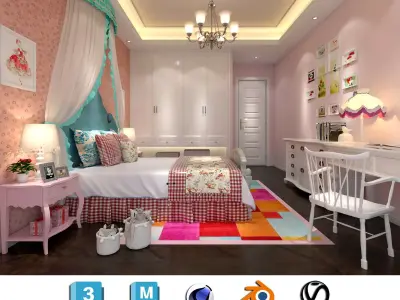 European children room for girls 3D model