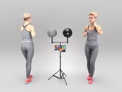 Young woman with tattoo in gray sportswear 437 Low-poly 3D model