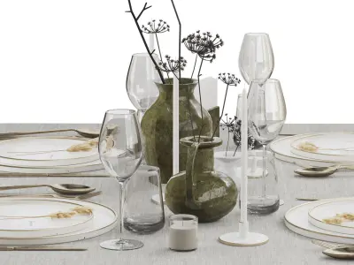 Tableware with Dried Flowers 3D model