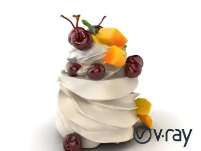 Whipped Meringue Pyramid with Cherries and Mango model pack Low-poly 3D model