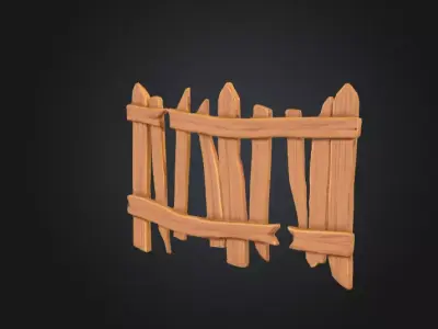 Cartoon Stylized Wooden Fence Low-poly 3D model