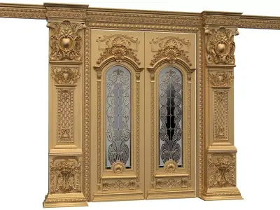 Royal style gold plated classic door 3D model purchase