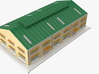 Factory low poly building with roof Low-poly 3D model