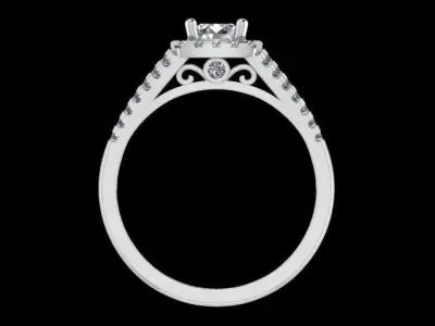 Halo engagement ring with alliance and side stone 3D print model