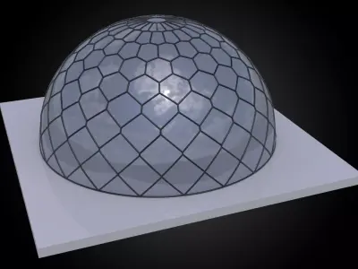 Dome hexagonal grid triangles to hexagon pattern structure 3D model