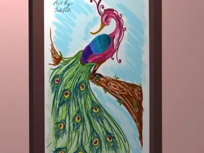 Colorful Stylized Peacock in Frame 3D Wall Art Model Low-poly 3D model