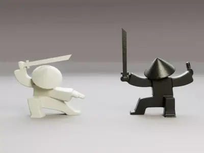 Samurai Figurines Low-poly 3D model