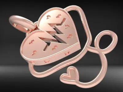 Medical Stethoscope Pendant Necklace Women Heartbeat Jewelry  3D print model