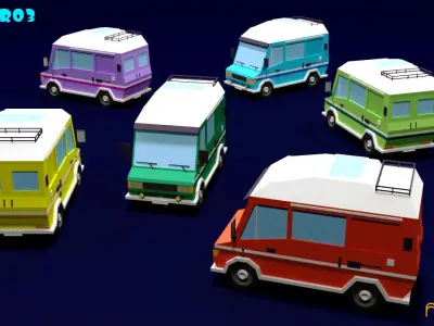 59 rigged and drivable Lowpoly cars Low-poly 3D model