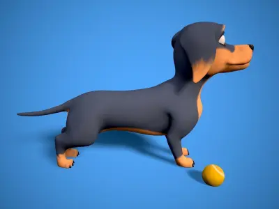 cartoon dachshund Low-poly 3D model