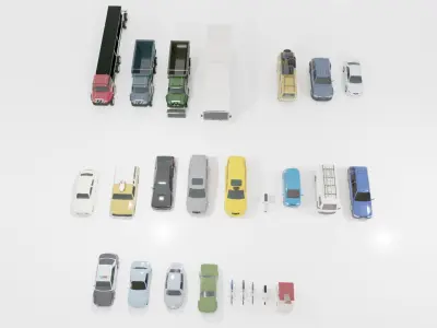 Low poly vehicle set car parking Low-poly 3D model