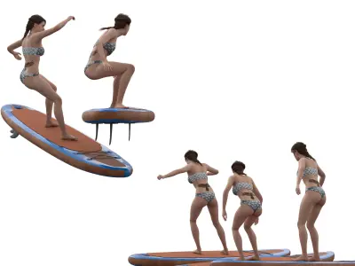 Woman with Paddle Board 05 Poses Low-poly 3D model