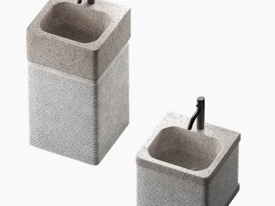 Stone Sink with Rectangular Standing Pedestal 2 color options 3D model