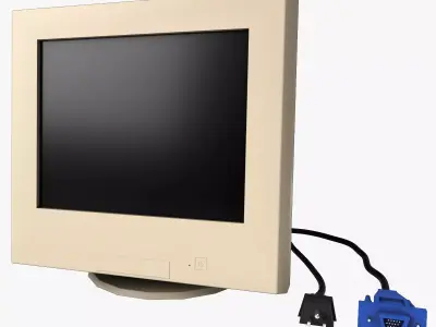 Low Poly Desktop CRT Monitor - Yellow Low-poly 3D model