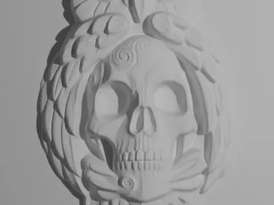 3d sculpture of an owl holding a skull  3D print model