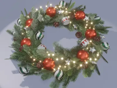 Christmas wreath in old style Low-poly 3D model