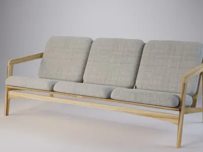 L Wooden Scandinavian sofa 3D model