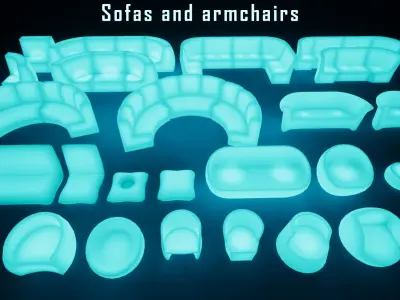 Neon furniture and decor Low-poly 3D model