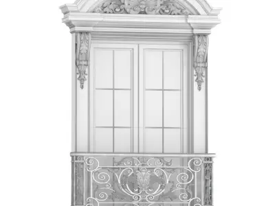 Classic facade window with French balcony Forged Fence  3D model