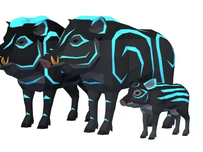 LowPoly Boars pack Low-poly 3D model