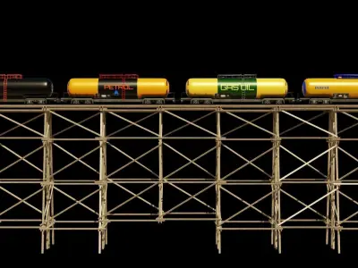 4 Wagon and bridge trestle complete  textures and materials  3D Model Collection