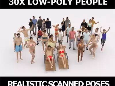 30x PEOPLE  SPORT BEACH SUMMER CASUAL PEOPLE CROWDS Low-poly 3D model