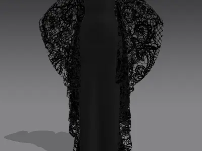 LACE FABRIC BLACK DRESS MATTE LOOK FASHION STYLE 3D model