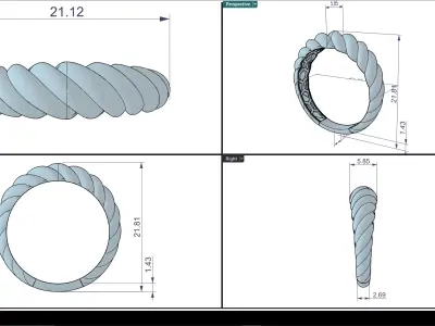 Elegant Twisted Gold Ring Free 3D print model